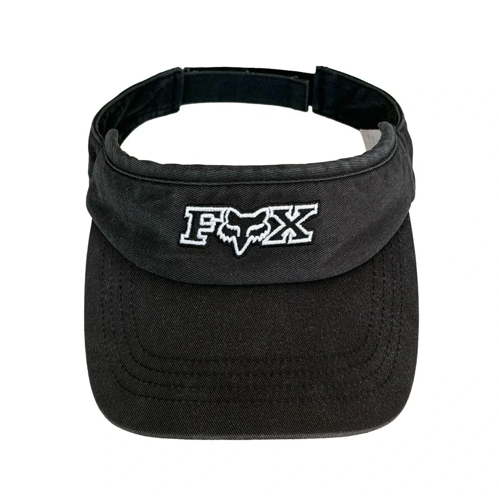 Vintage 90s Fox Racing Motocross Logo Sun Visor Black Adjustable Hat Y2K